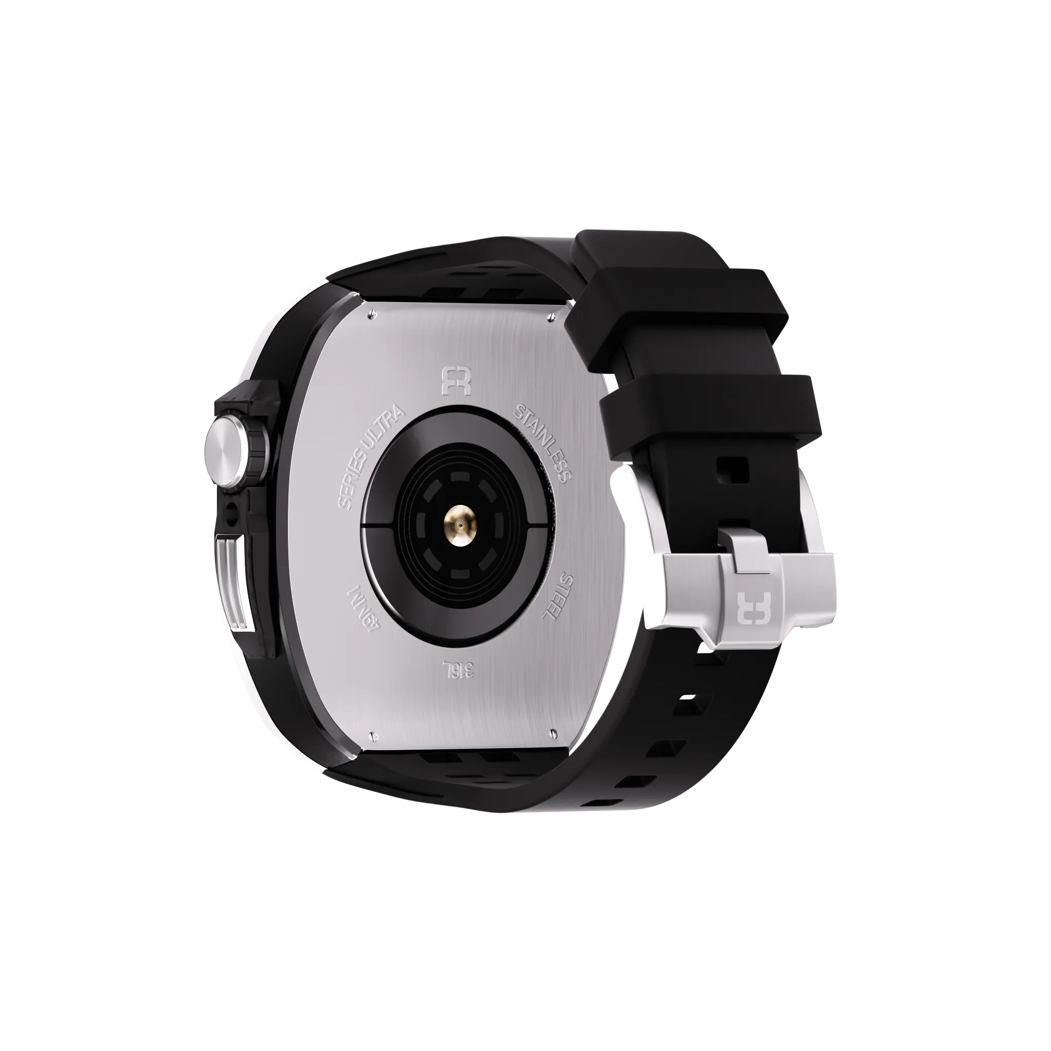 Reqior Apple Watch 45mm Polymer and Metal Hülle mit integriertem Gummi-Armband (Silber)