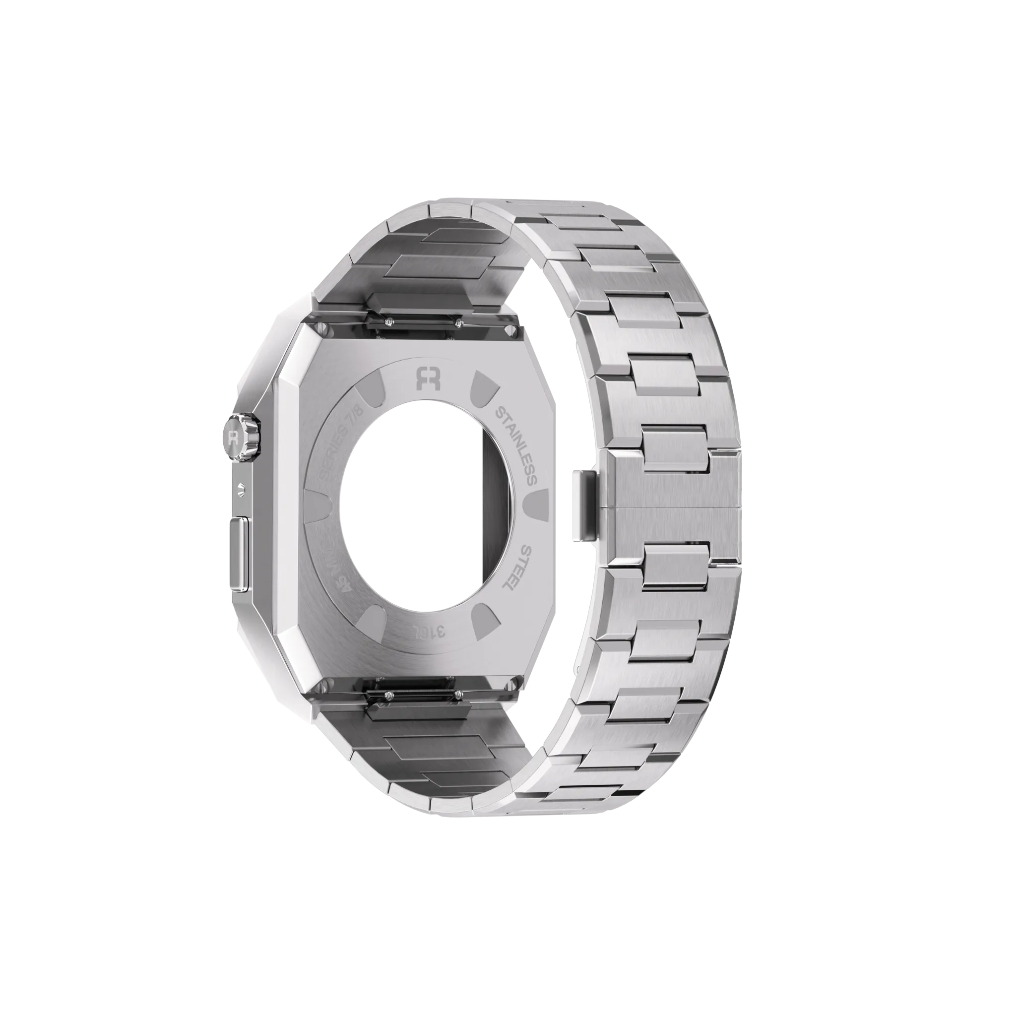 Reqior Apple Watch 45mm case met stalen band 'Nautilus' (zilver)