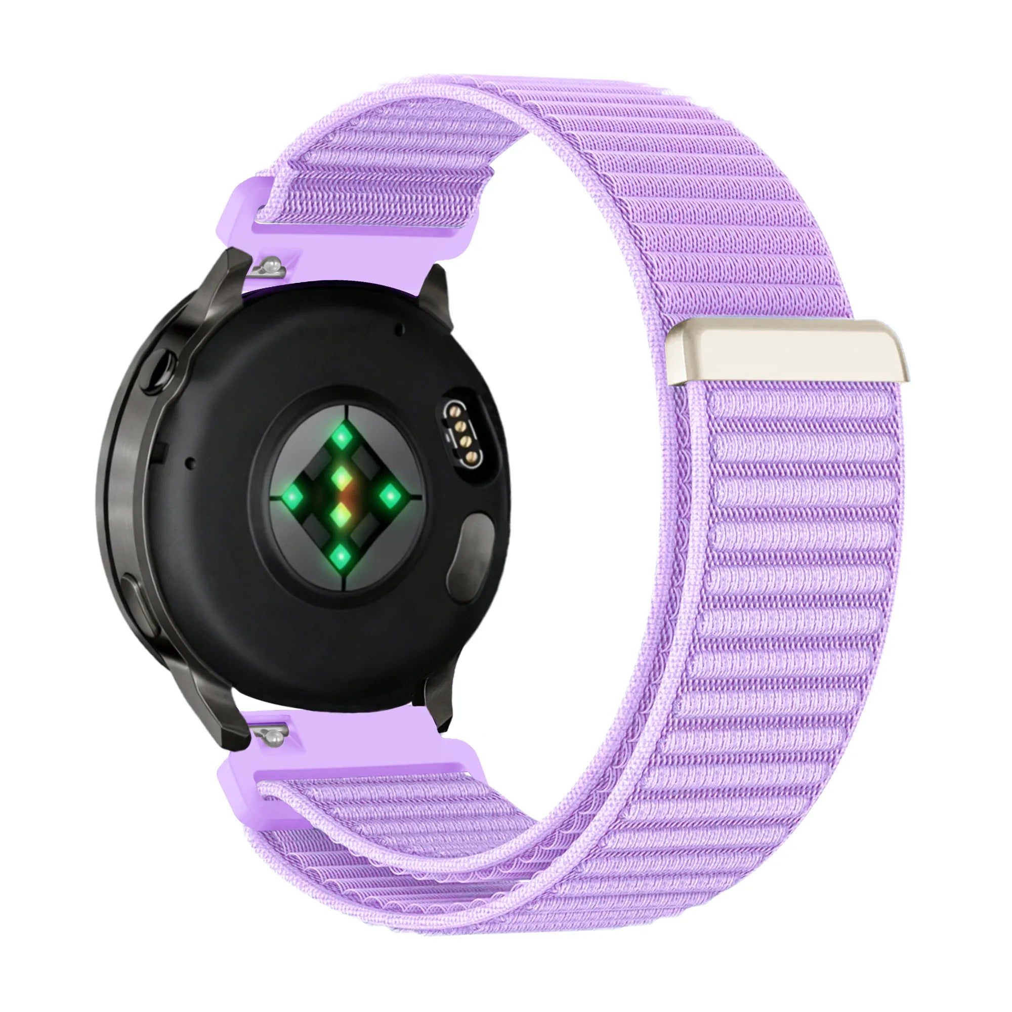 Nylon Strap 'Wave', light purple, on a watch, 3/4 rear view