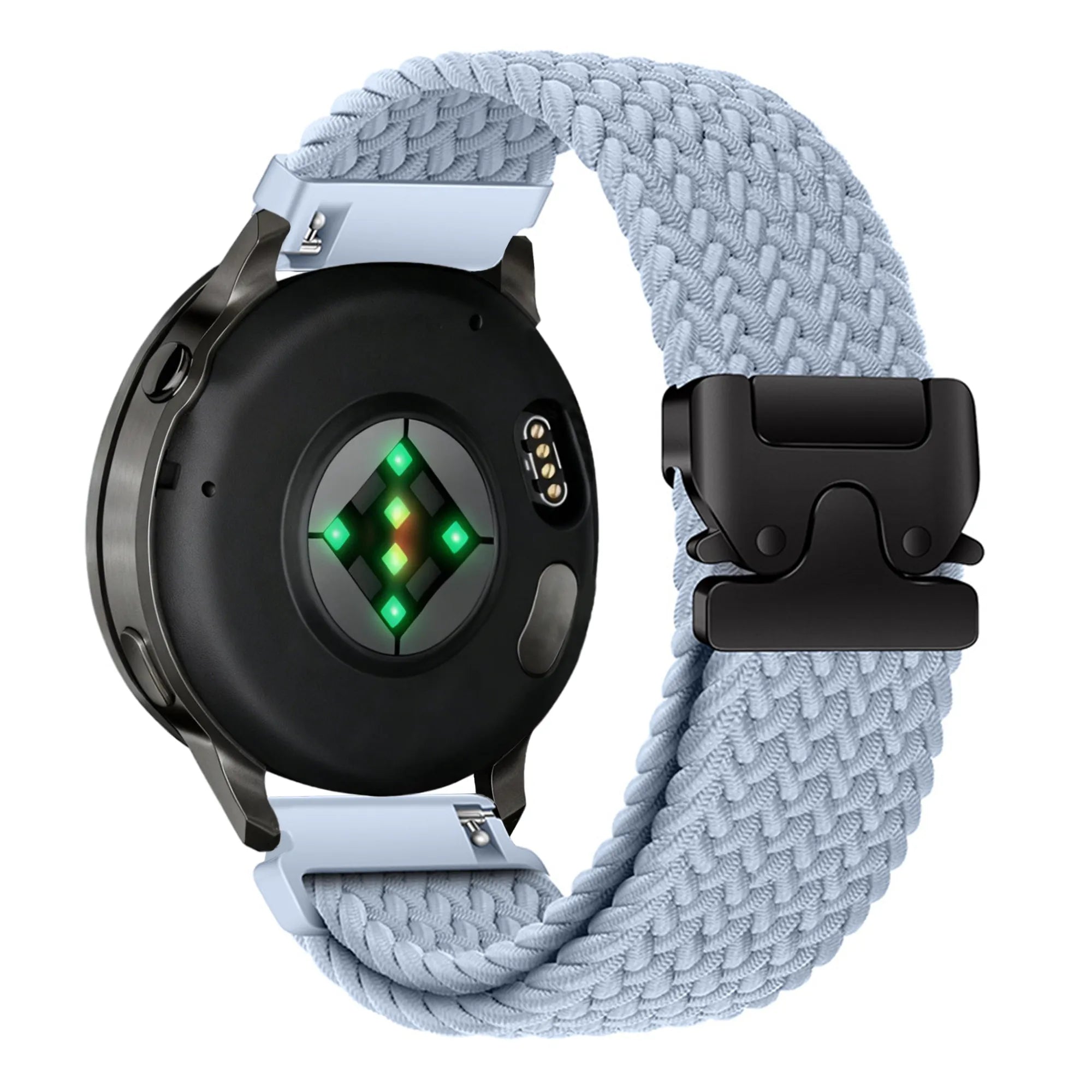 Nylon Braided Strap 'Parachute', light blue, on a watch, 3/4 rear view