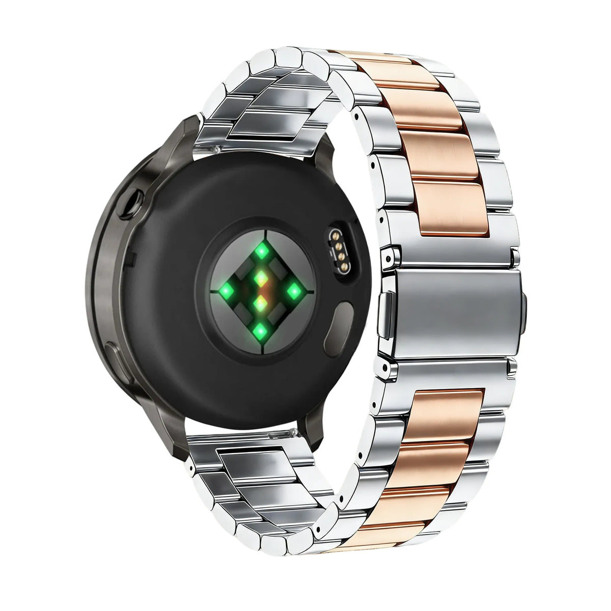 Steel Strap 'Classic', silver/rose gold, on a watch, 3/4 rear view
