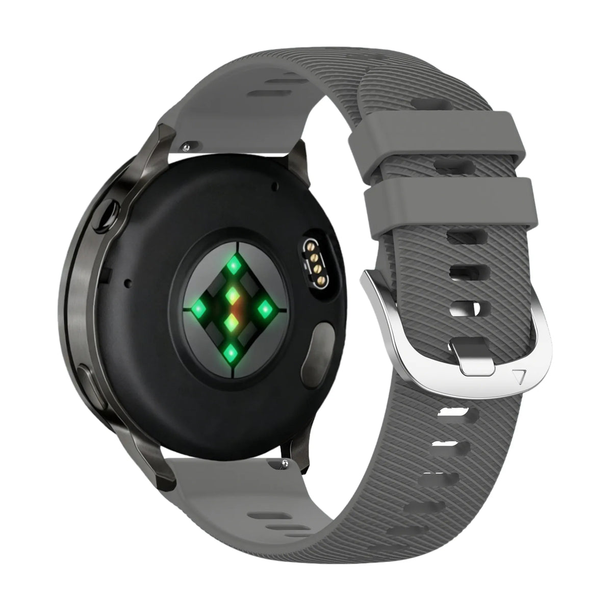 Silicone Strap 'Deluxe', dark grey, on a watch, 3/4 rear view