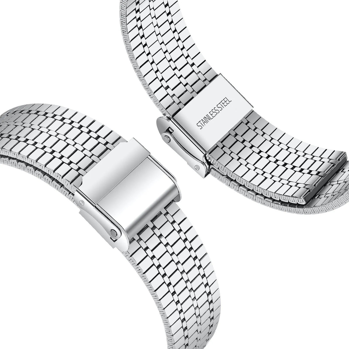 Fine Steel Strap, silver, on a watch, 3/4 rear view