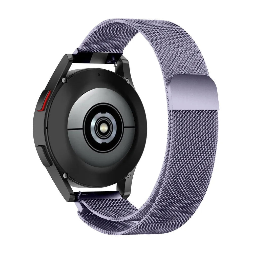 Milanese Strap, light purple, on a watch, 3/4 rear view