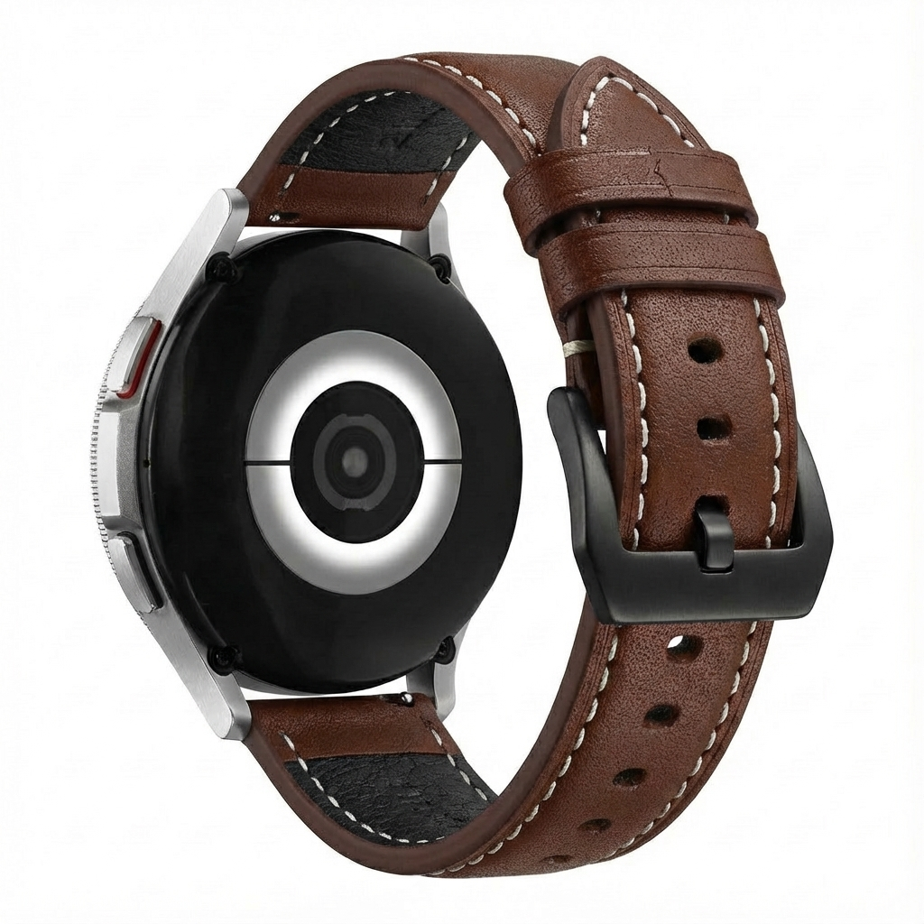 Glossy Leather Strap, on a watch, 3/4 rear view