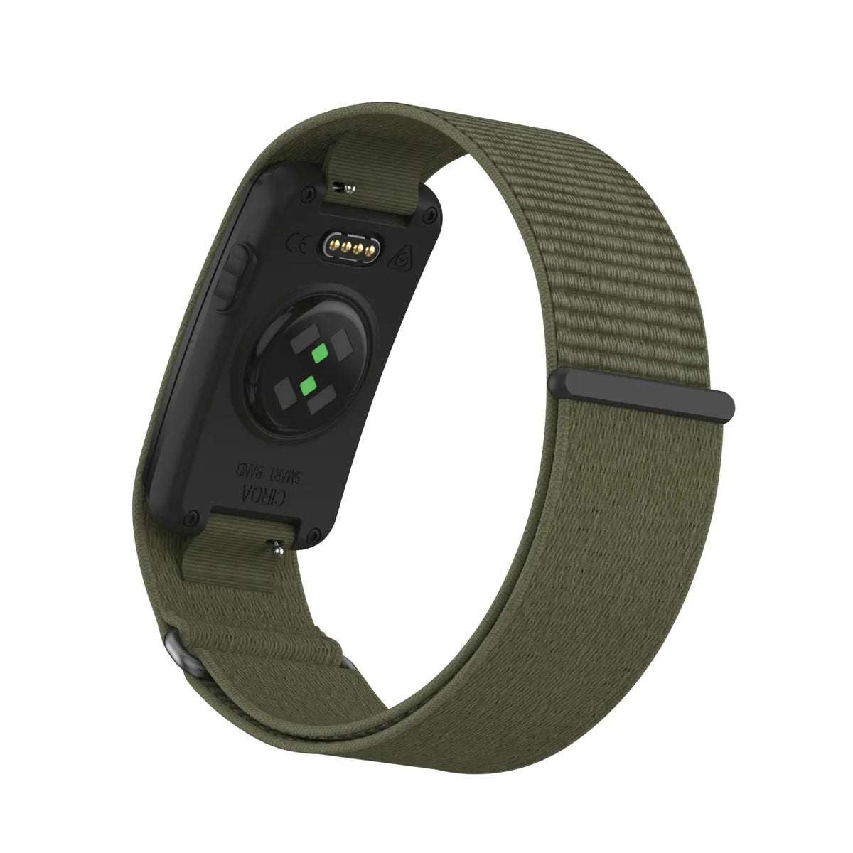 Biceps Nylon Bracelet, olive green, on a watch, 3/4 rear view