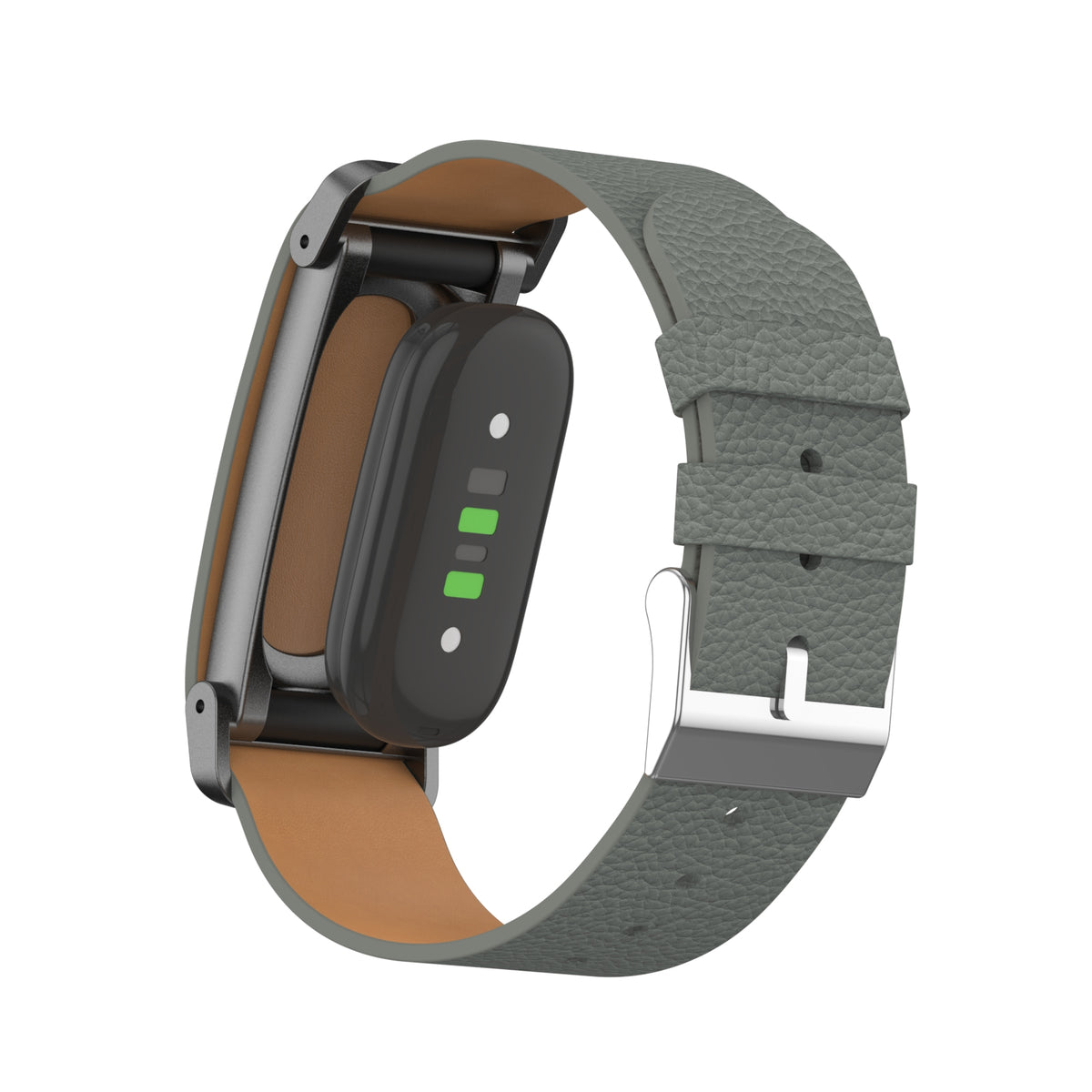 Litchi Leather Strap, viridian, on a watch, 3/4 rear view