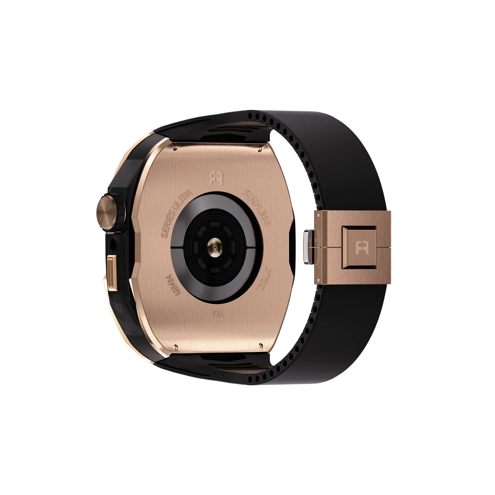 Reqior Boîtier avec bracelet en caoutchouc Apple Watch 45mm (rose or/noir)