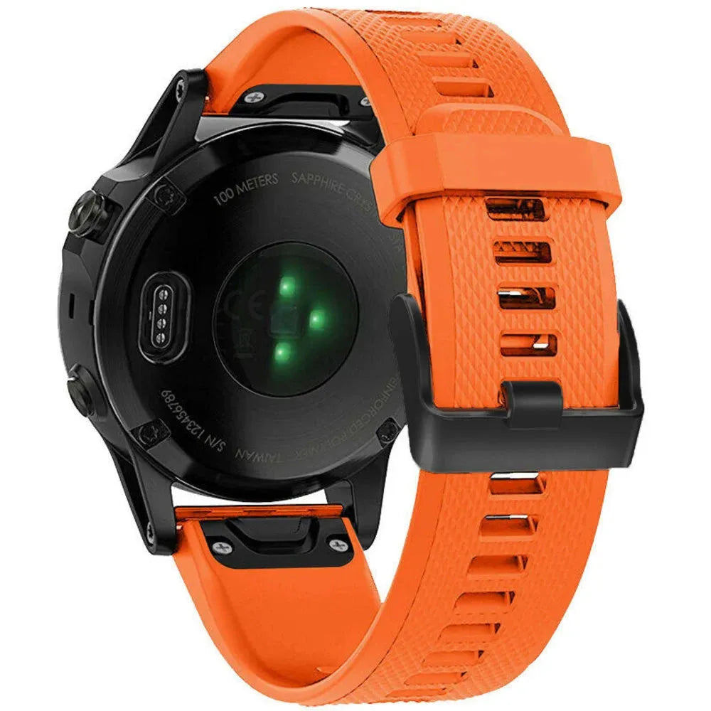 Silicone Strap, orange, on a watch, 3/4 rear view