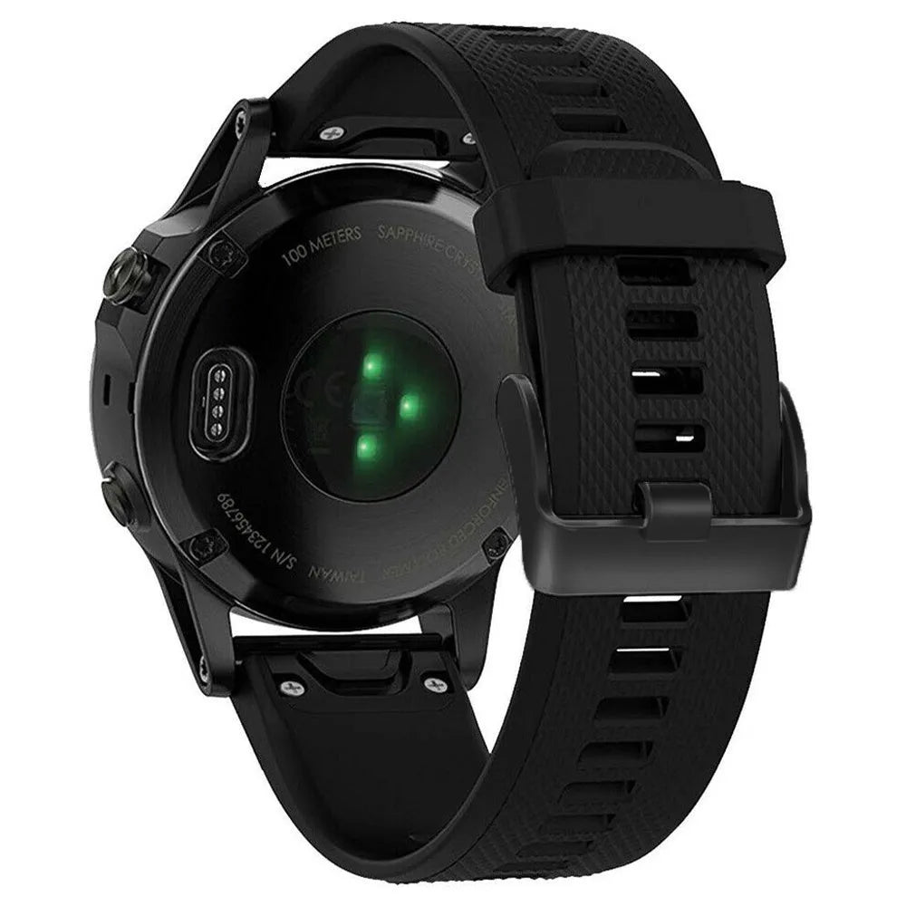 Silicone Strap, black, on a watch, 3/4 rear view