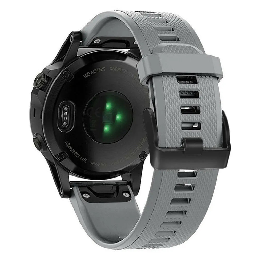 Silicone Strap, grey, on a watch, 3/4 rear view