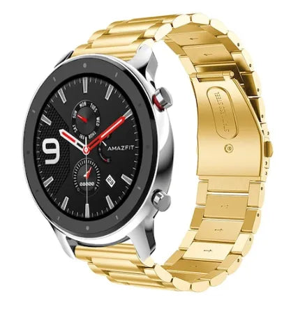 Steel Strap, gold, on a watch, 3/4 rear view