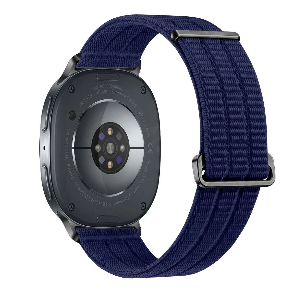 Nylon Air Strap, dark blue, on a watch, 3/4 rear view