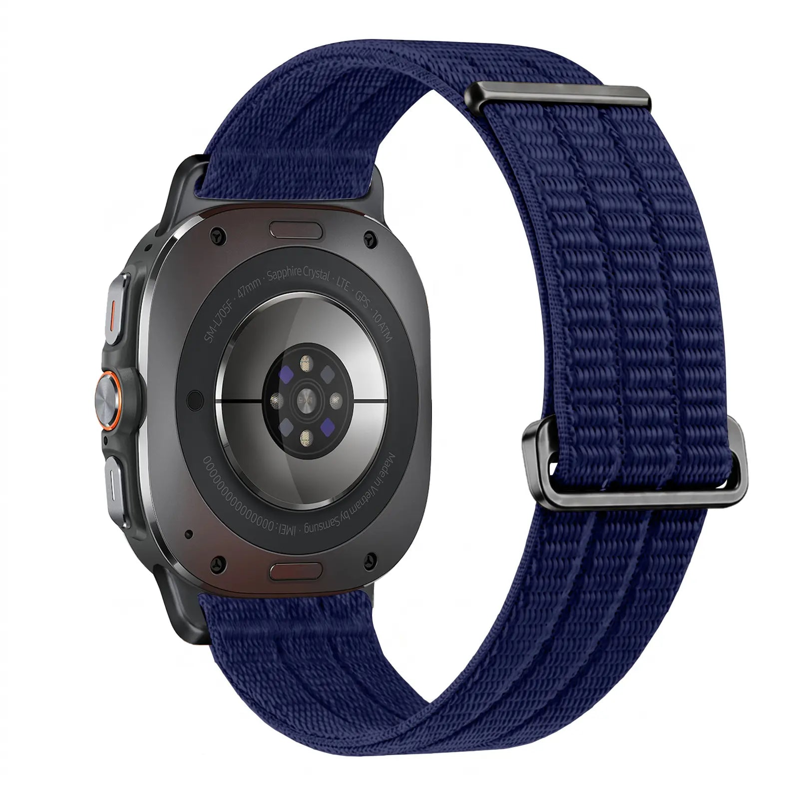 Nylon Air Strap, dark blue, on a watch, 3/4 rear view