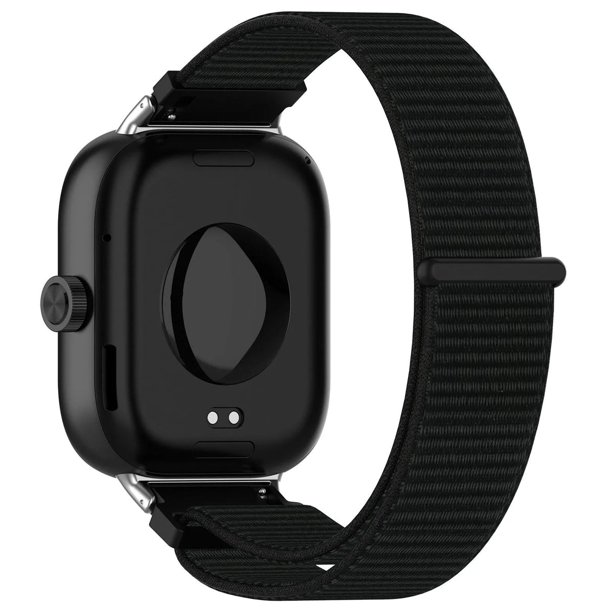 Nylon Strap, black, on a watch, 3/4 rear view
