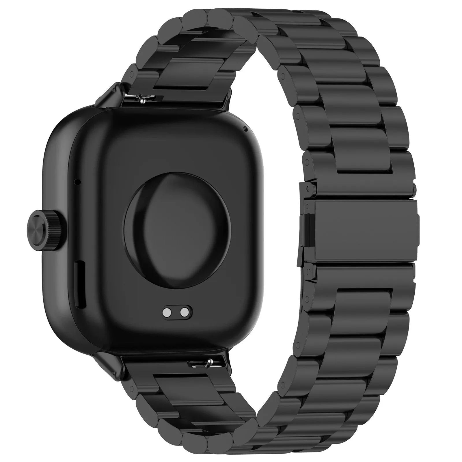 Steel Strap, black, on a watch, 3/4 rear view
