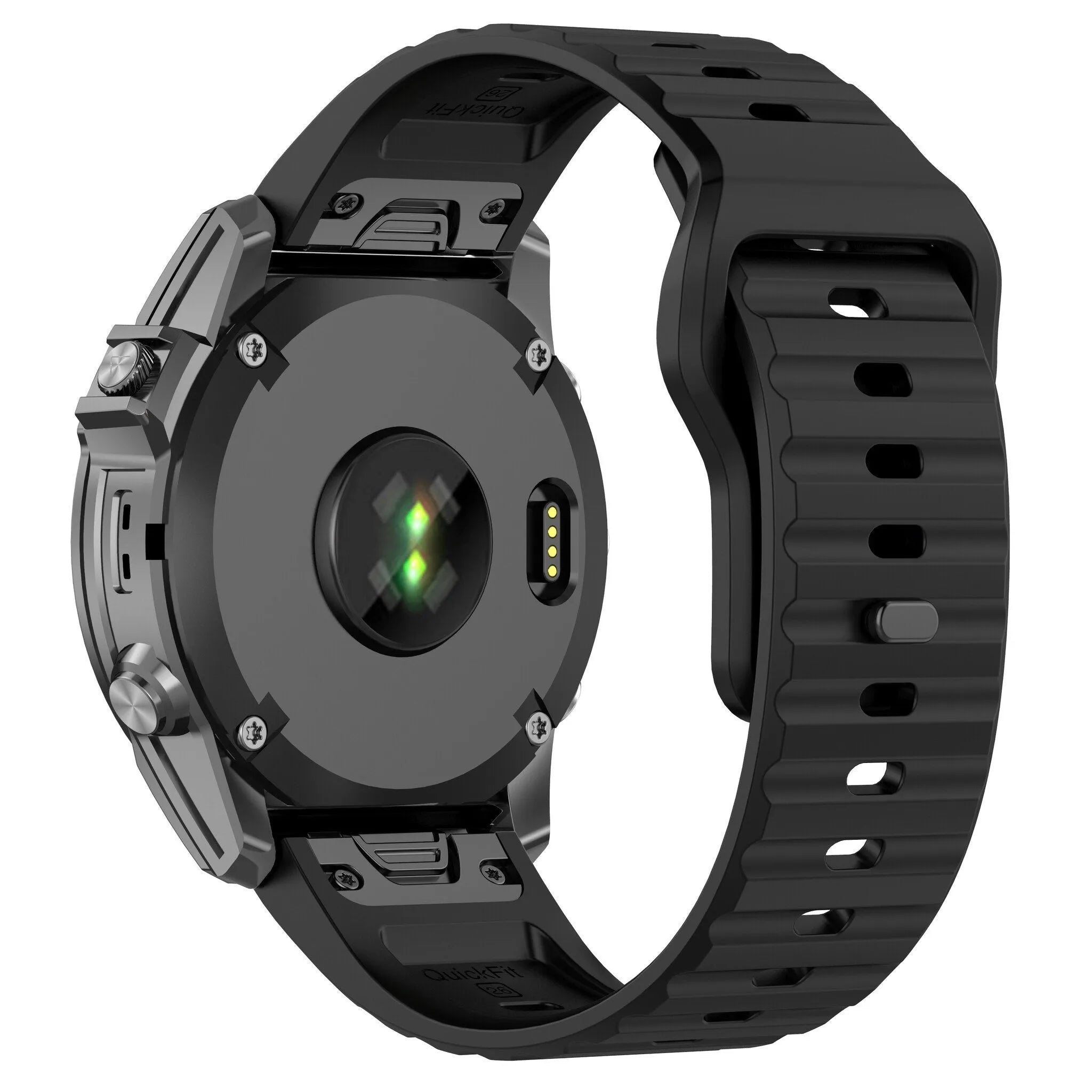 Outdoor Silicone Strap, black, on a watch, 3/4 rear view