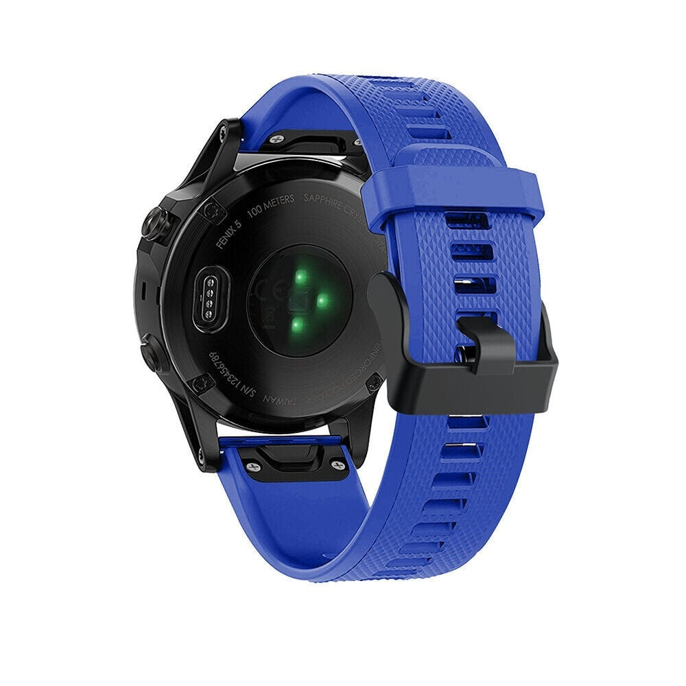 Silicone Strap, blue, on a watch, 3/4 rear view
