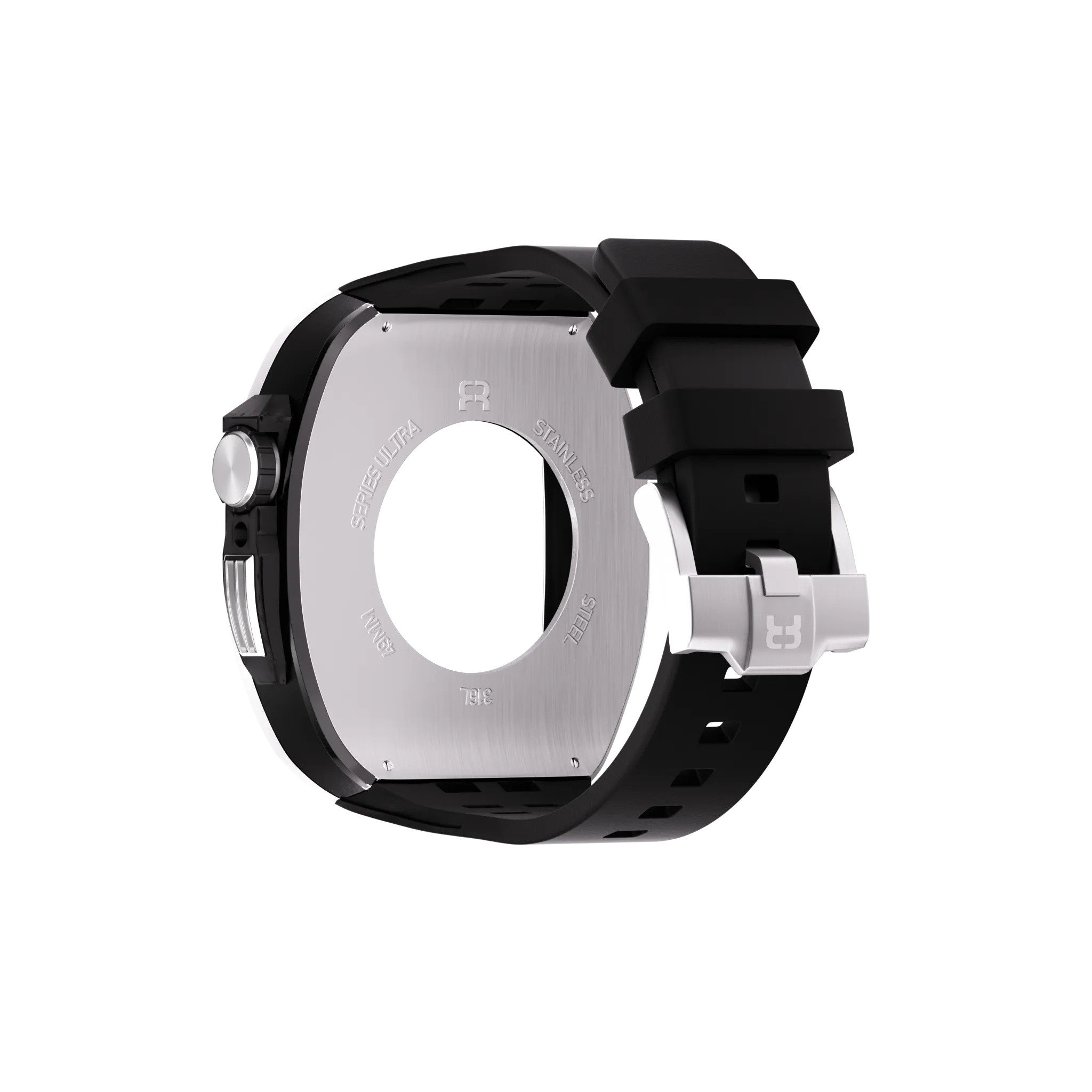 Reqior Apple Watch 45mm Polymer and Metal Hülle mit integriertem Gummi-Armband (Silber)