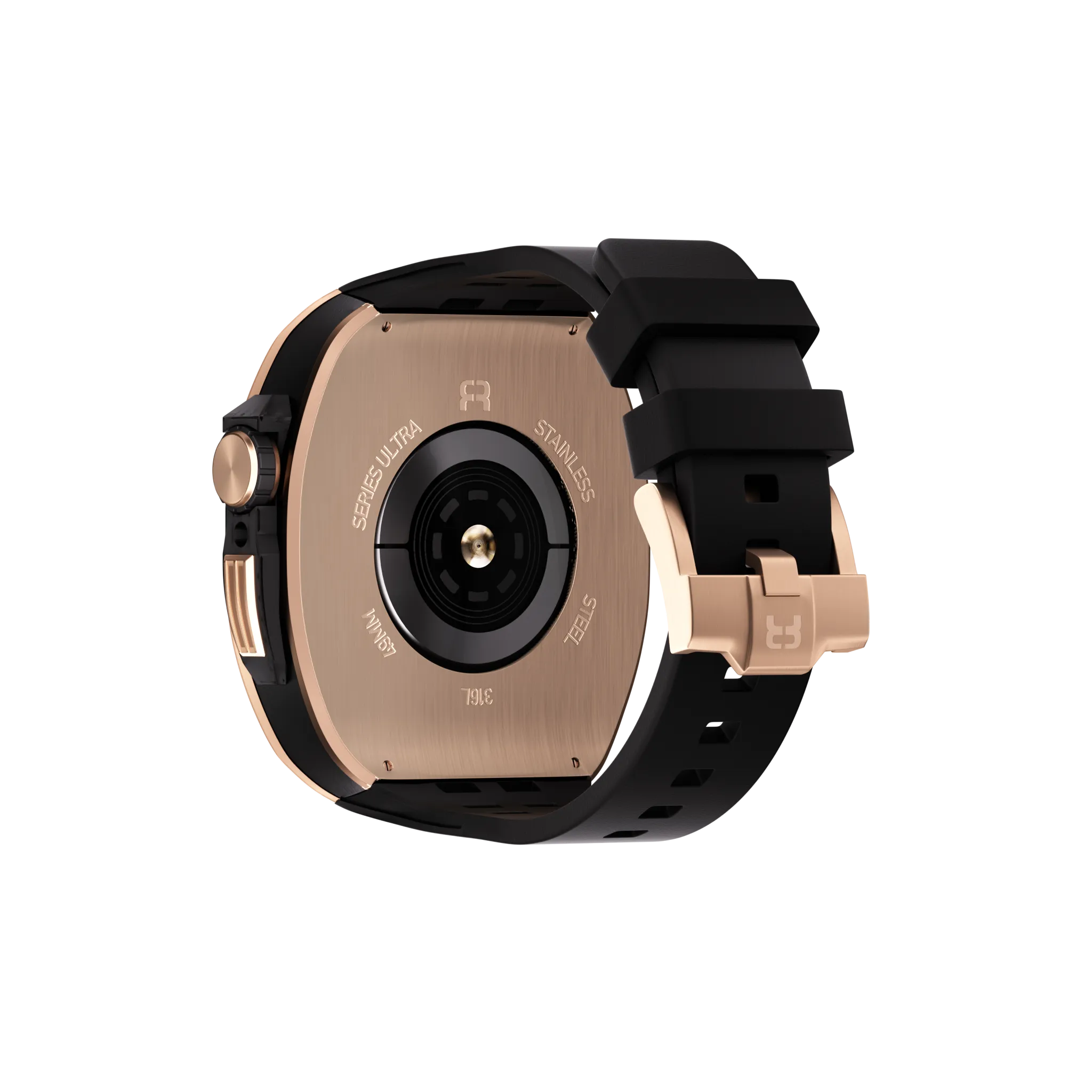 Reqior Apple Watch 45mm Polymer and Metal Hülle mit integriertem Gummi-Armband (Roségold)