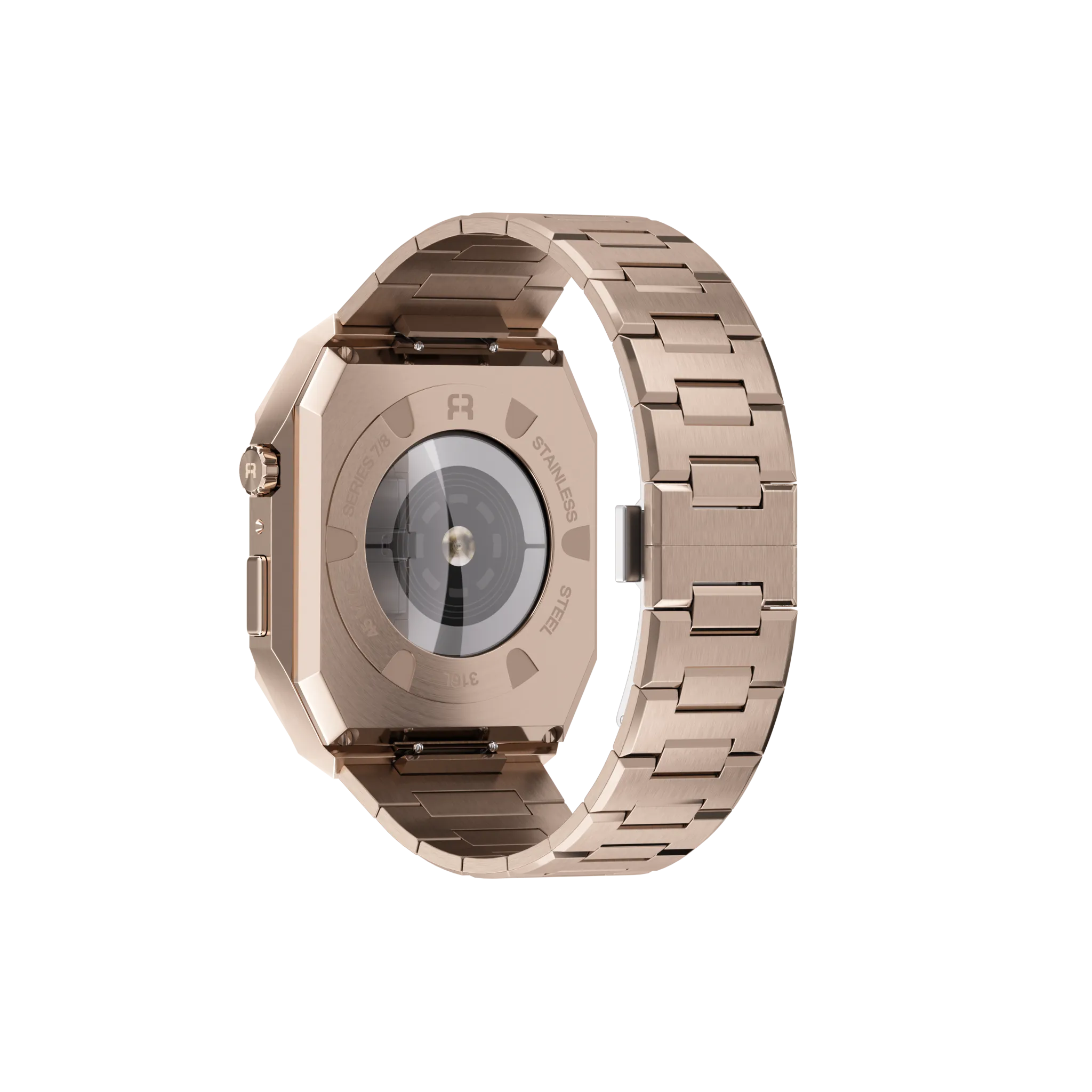 Reqior Apple Watch 45mm case met stalen band 'Nautilus' (roségoud)