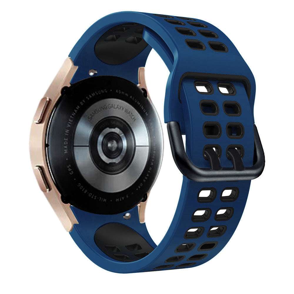 Silicone Squared Sport Strap, dark blue/black, on a watch, 3/4 rear view