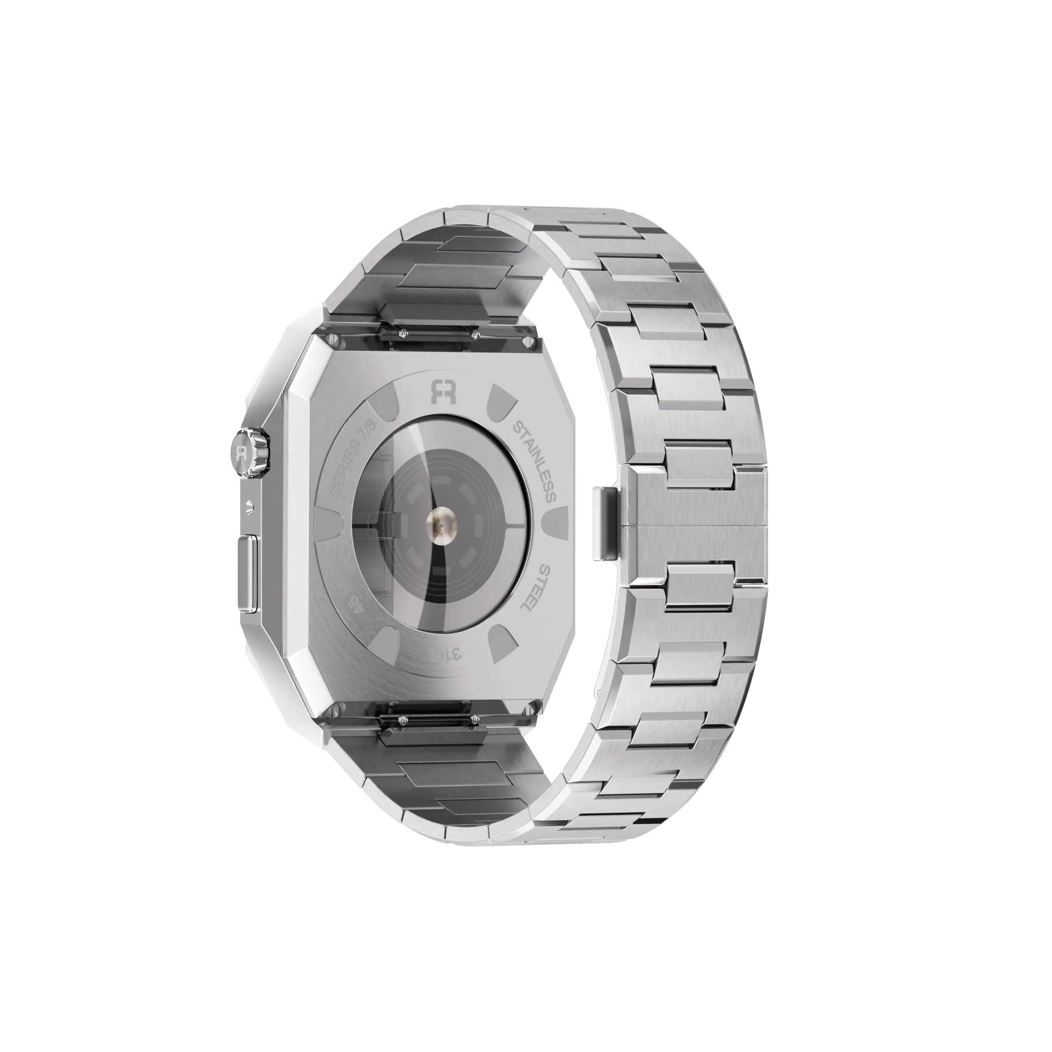 Reqior Apple Watch 45mm case met stalen band 'Nautilus' (zilver)