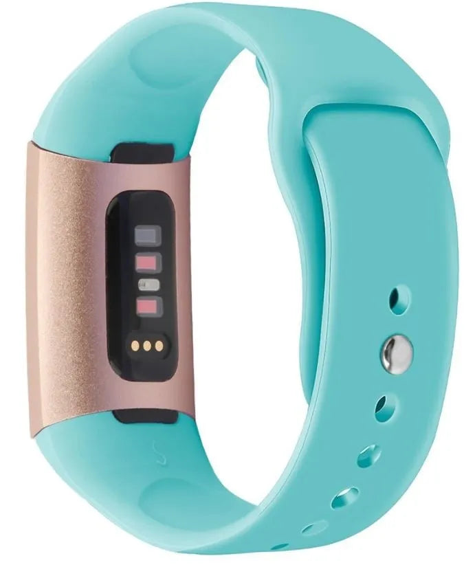 Silicone Sport Strap, aqua, on a watch, 3/4 rear view