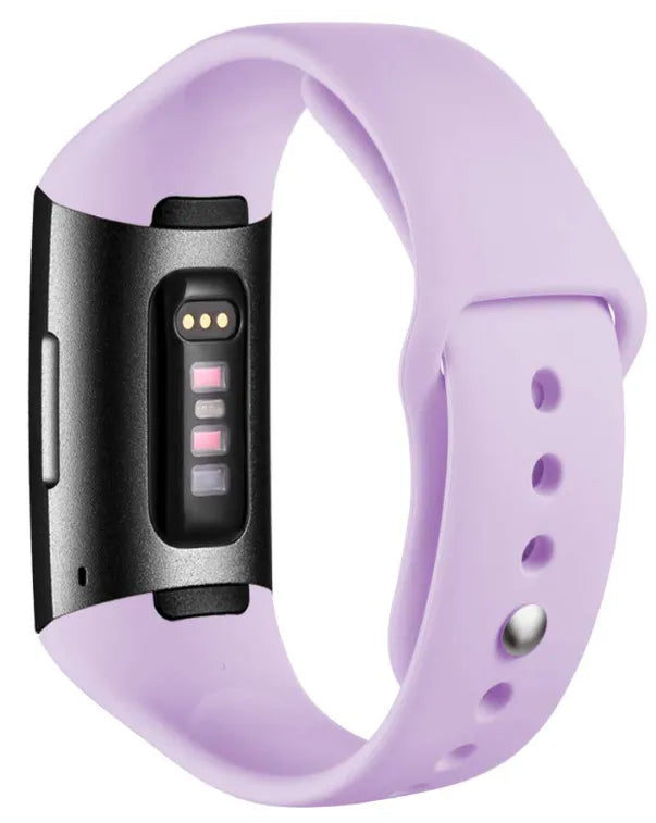 Silicone Sport Strap, lavender, on a watch, 3/4 rear view