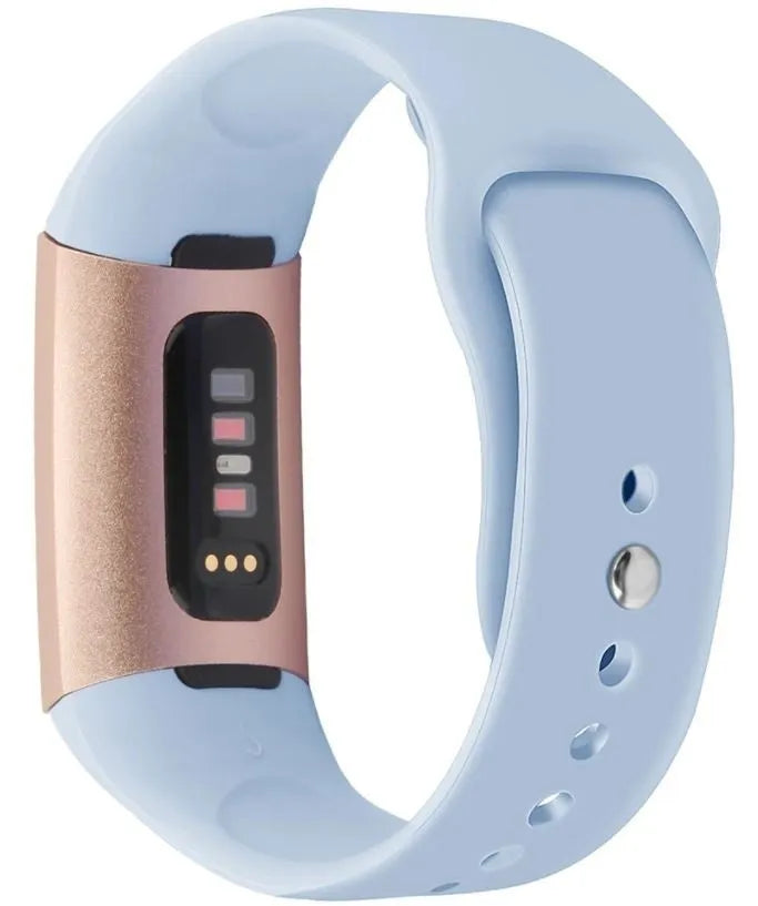 Silicone Sport Strap, light blue, on a watch, 3/4 rear view