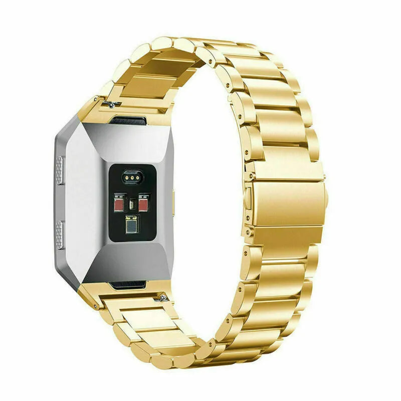 Steel Strap, gold, on a watch, 3/4 rear view