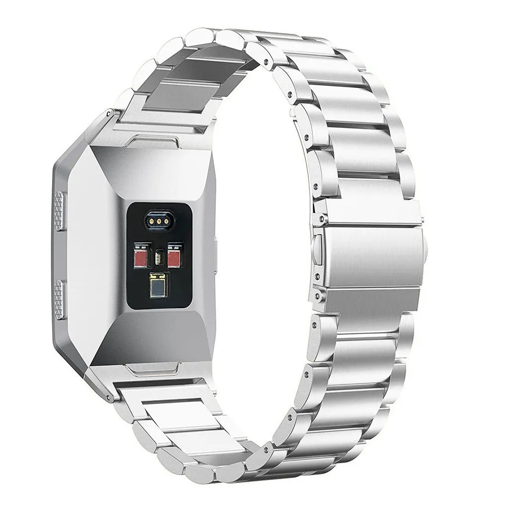 Steel Strap, silver, on a watch, 3/4 rear view