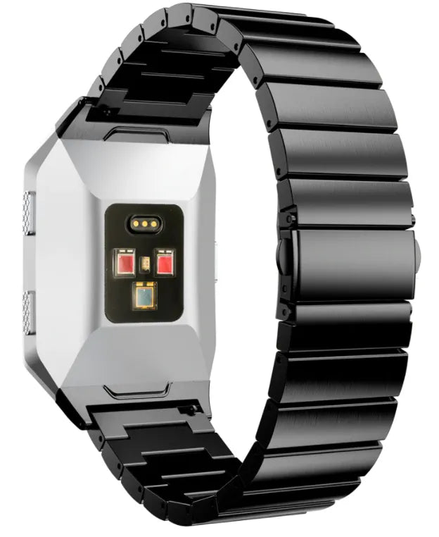 Metal Strap, black, on a watch, 3/4 rear view