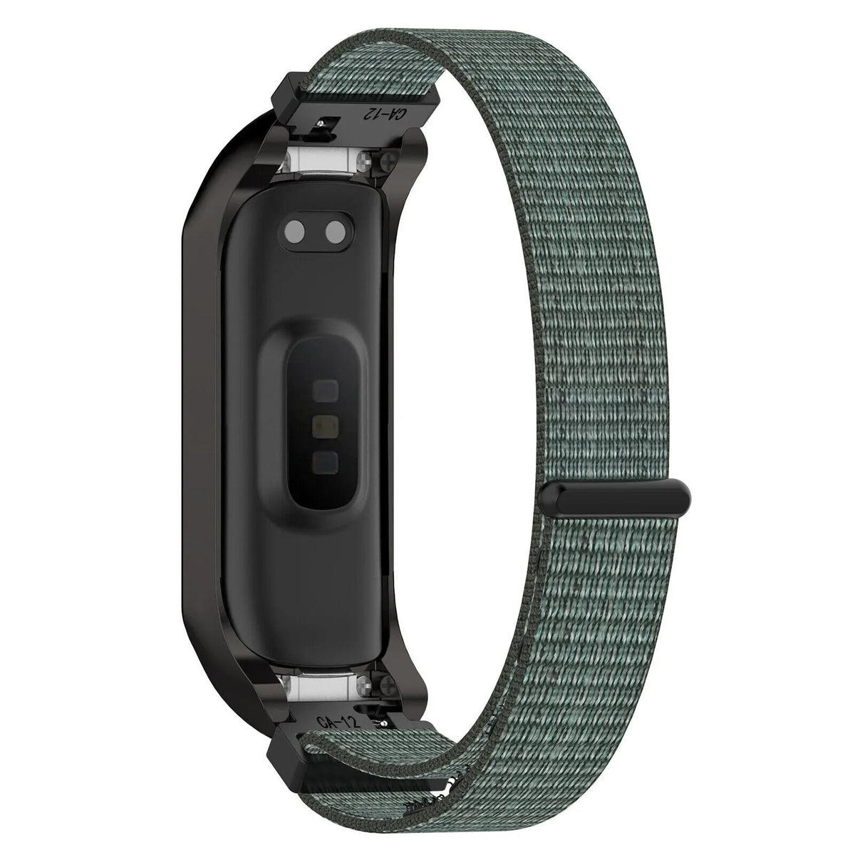 Nylon Strap, grey-green, on a watch, 3/4 rear view