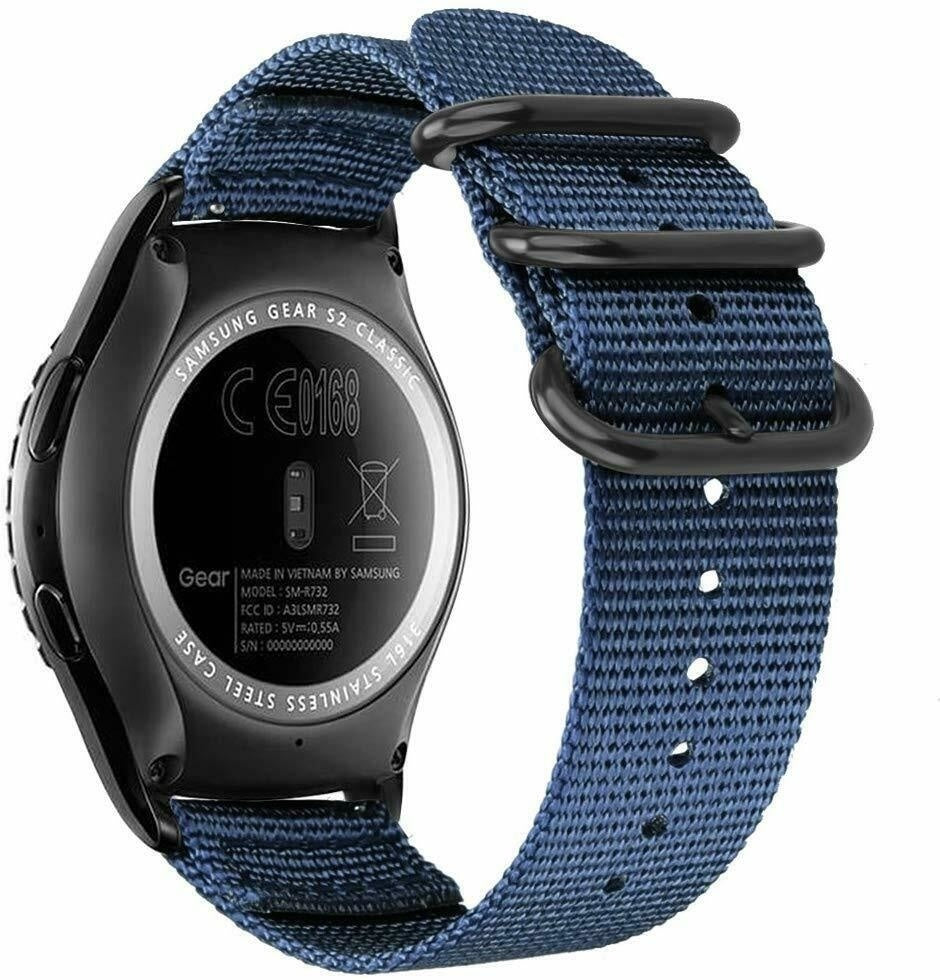 Nylon Buckle Strap, blue, on a watch, 3/4 rear view