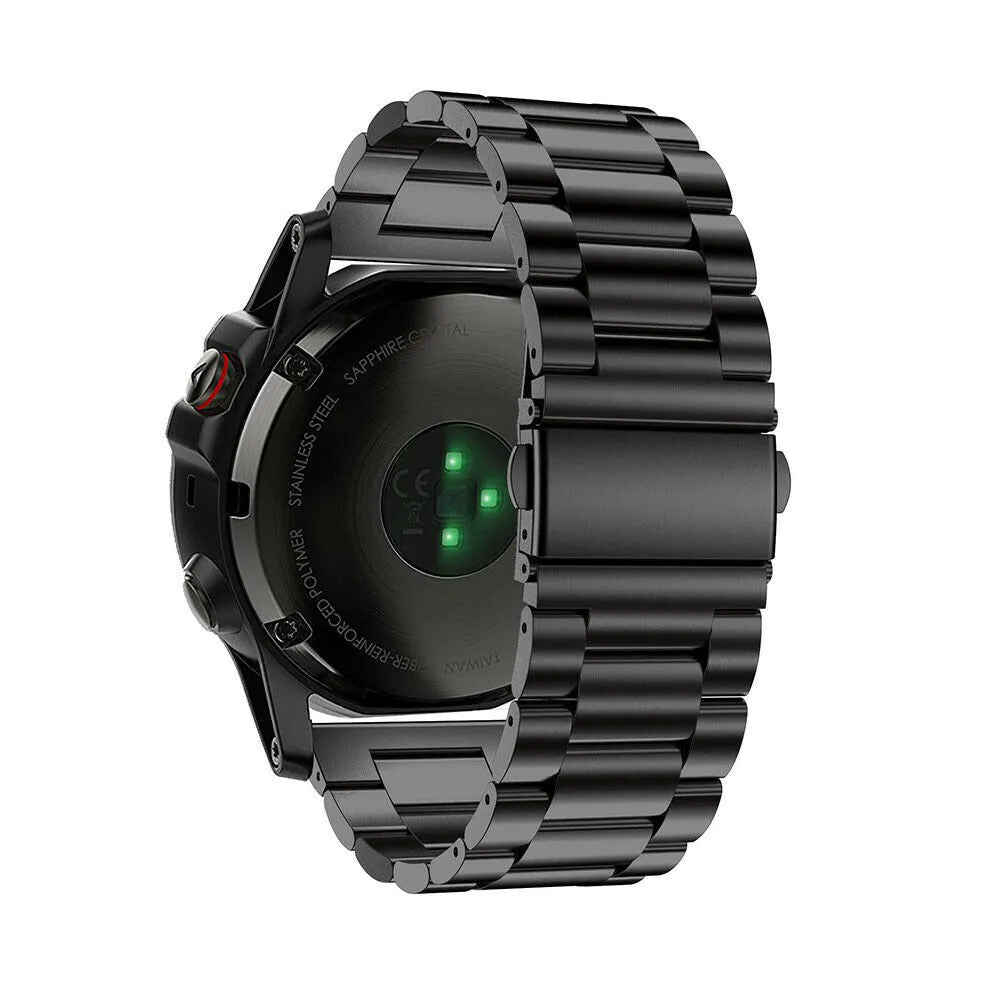 Steel Strap, black, on a watch, 3/4 rear view