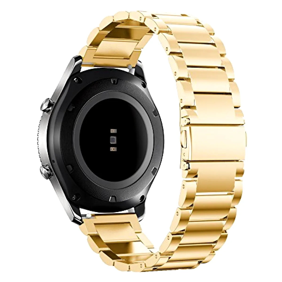 Steel Strap, gold, on a watch, 3/4 rear view