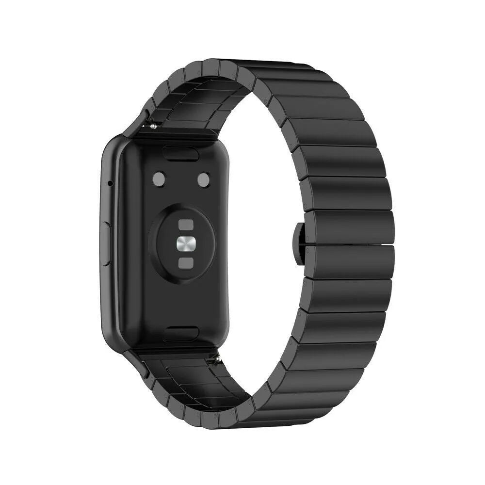 Metal Strap, black, on a watch, 3/4 rear view