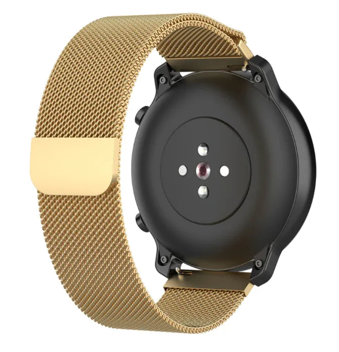 Milanese Strap, gold, on a watch, 3/4 rear view