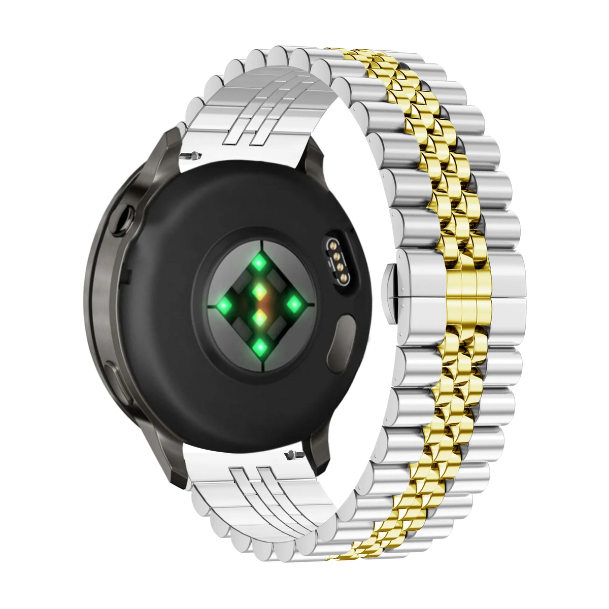 Steel Strap 'Jubilee', silver/gold, on a watch, 3/4 rear view