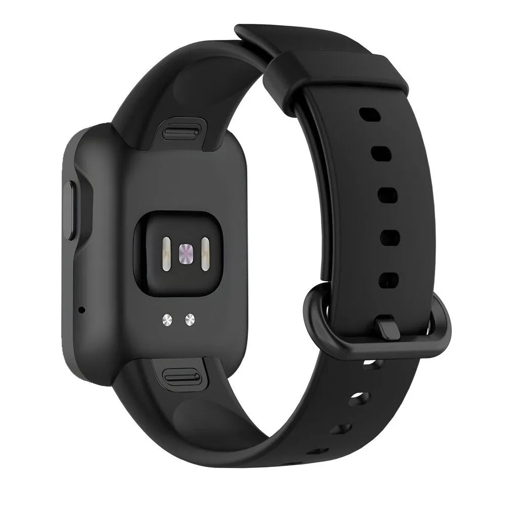 Silicone Strap, black, on a watch, 3/4 rear view