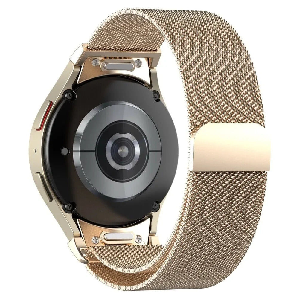 Milanese Strap 'One Push', champagne, on a watch, 3/4 rear view