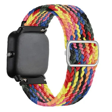 Nylon Adjustable Braided Strap, multicolour, on a watch, 3/4 rear view