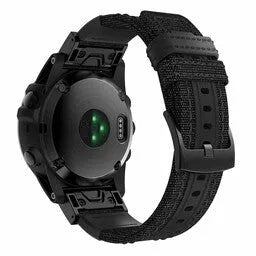 Nylon Hybrid Strap, black, on a watch, 3/4 rear view