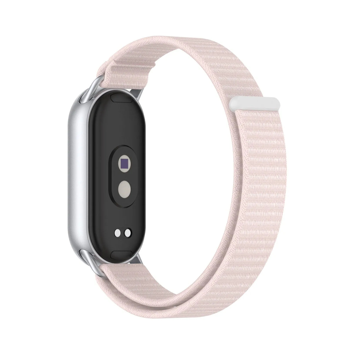 Modern Nylon Strap, light pink, on a watch, 3/4 rear view