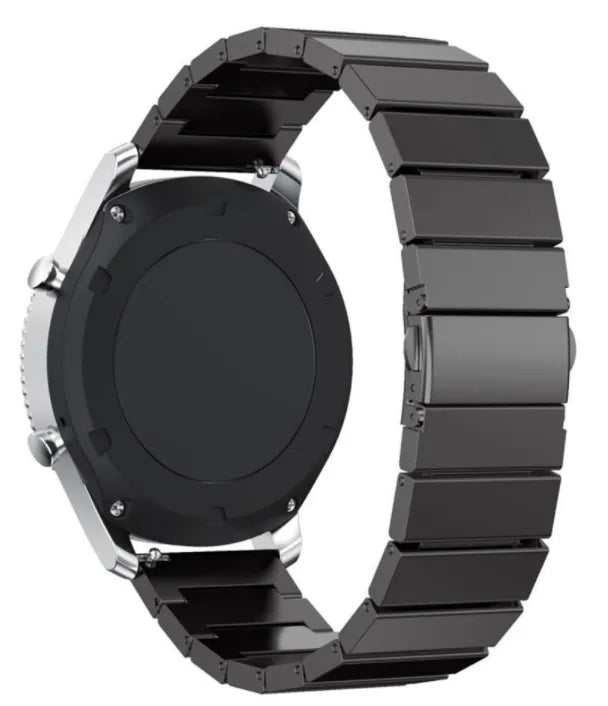 Premium Metal Strap, black, on a watch, 3/4 rear view