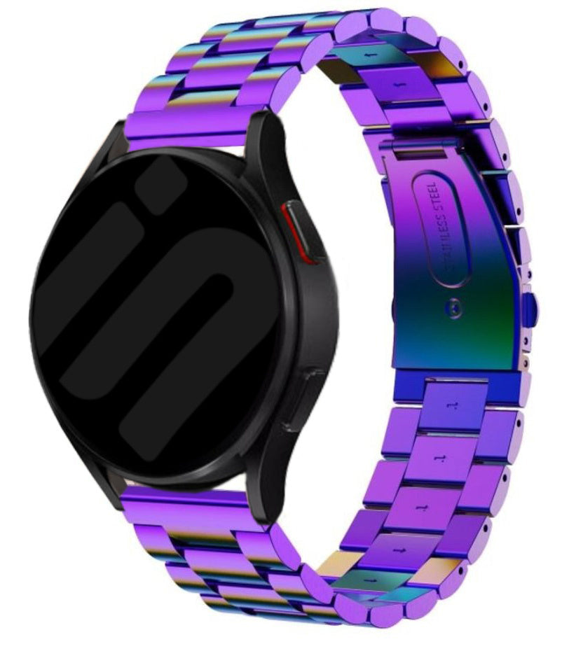 Steel Strap, pearlescent, on a watch, 3/4 rear view