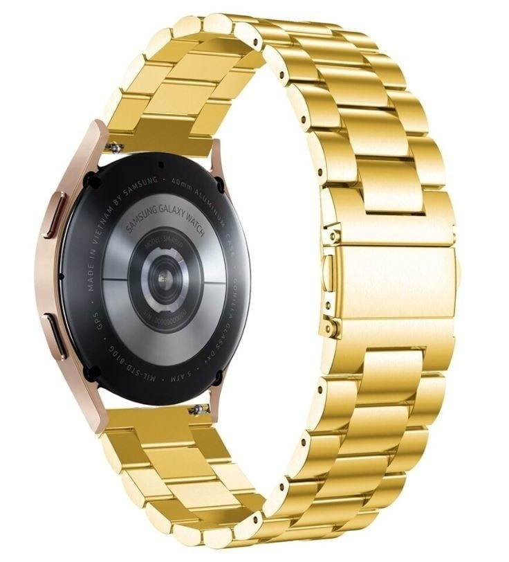 Steel Strap, gold, on a watch, 3/4 rear view