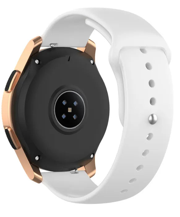 Silicone Sport Strap, white, on a watch, 3/4 rear view