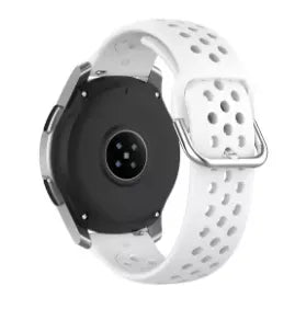 Breathable Silicone Strap, white, on a watch, 3/4 rear view